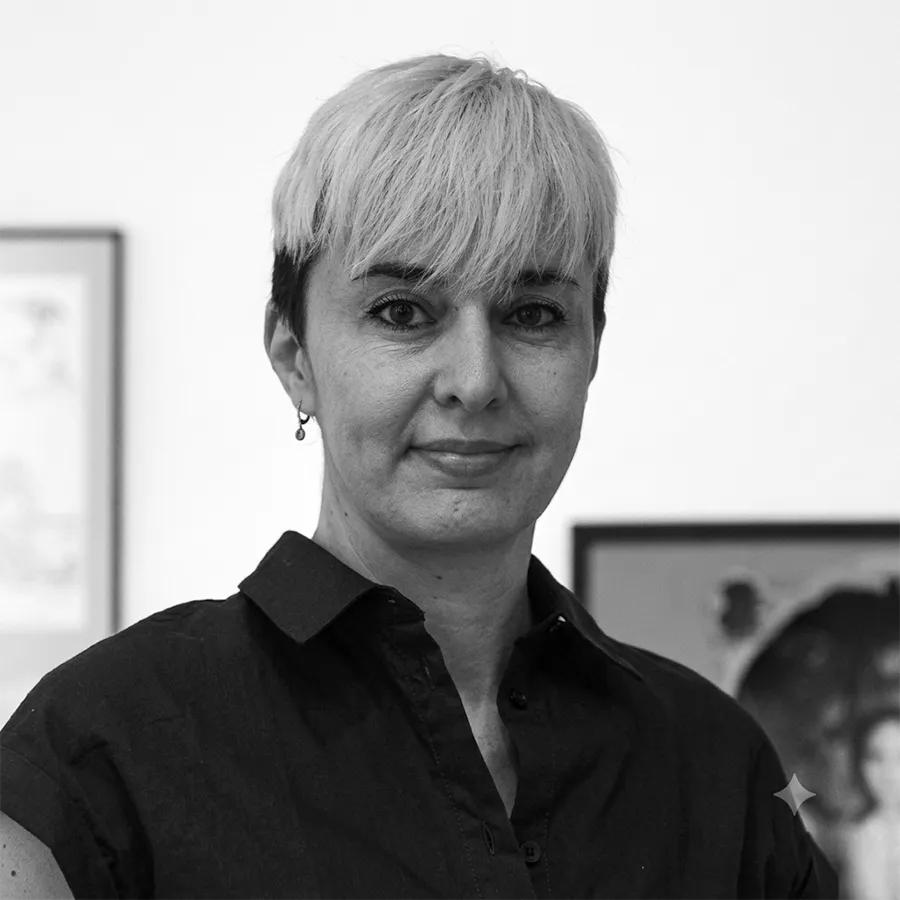 Retrato en branco e negro de Paula Mayor