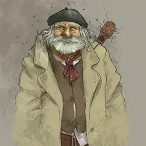Ilustración de home vello con abrigo e boina