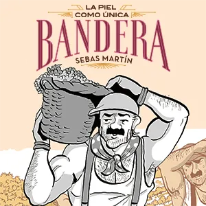 Ilustración portada cun home cargado cun cesto na vendimia