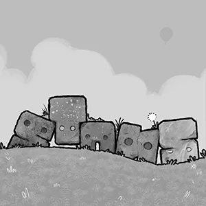 Ilustración de varias pedras cadradas sobre un campo