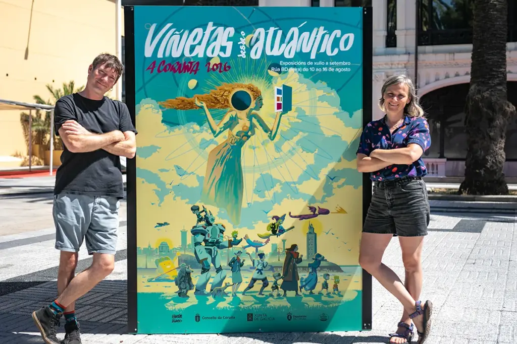 Lisa Lugrin e Clement Xabier ao carón do cartel de Viñetas desde o Atlántico 2026